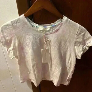 NWT LoveShackFancy Rubin Cropped Short Sleeve Tee Shirt Lavender Fog Tie Dye